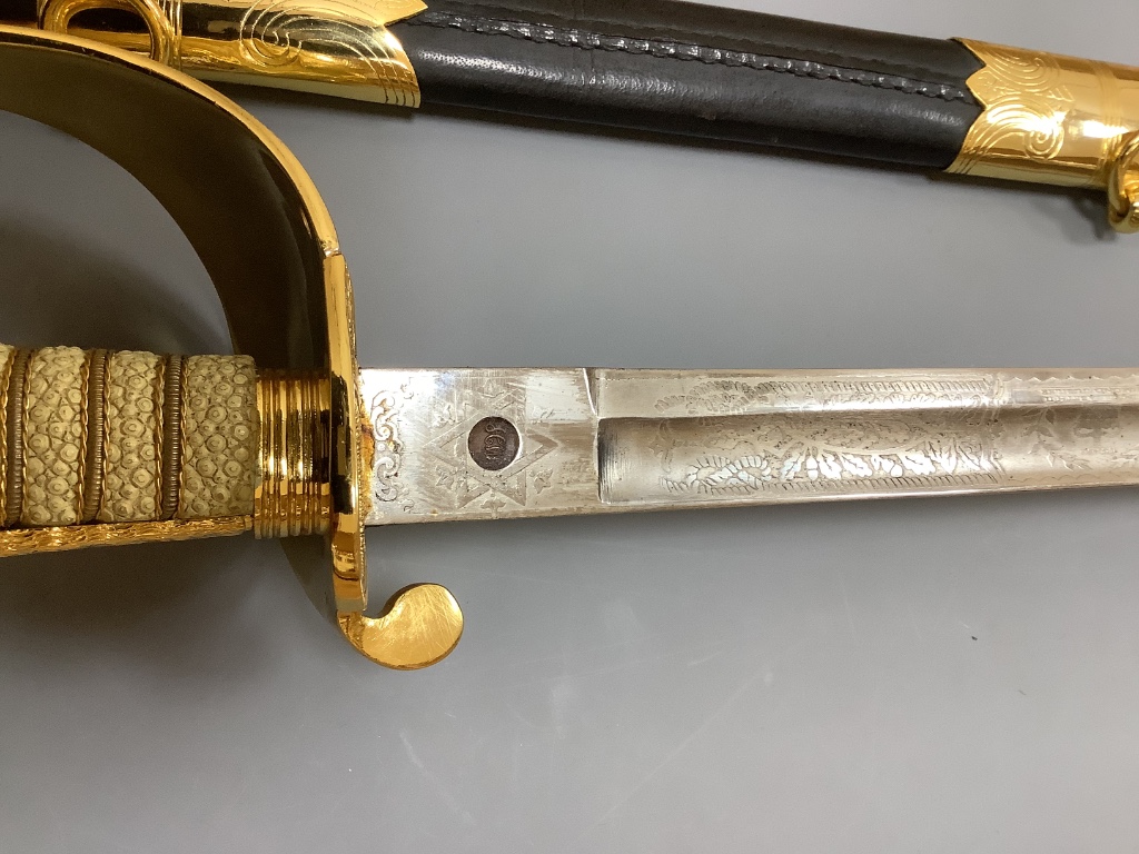 A QEII 1827 pattern naval officer's sword, Crown Swords, England